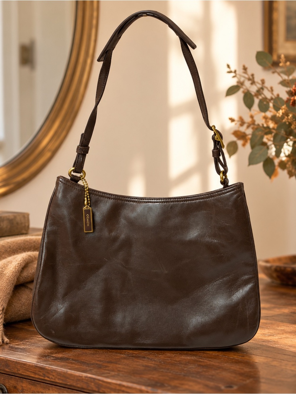 Vintage Coach E1K-8165 Brown Lamb Nappa Leather Shoulder Bag Y2K